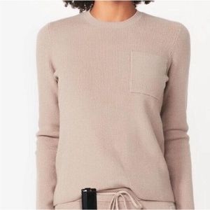 Figs Loungewear Latte Ribbed Knit Pocket Sweater Long Sleeve Women's Sz Small‎